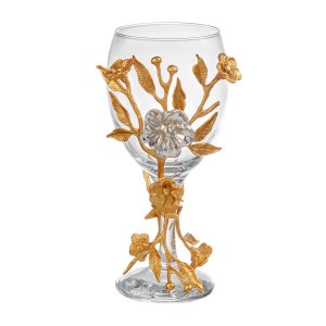 Golden Floral Embellished Wine Glass