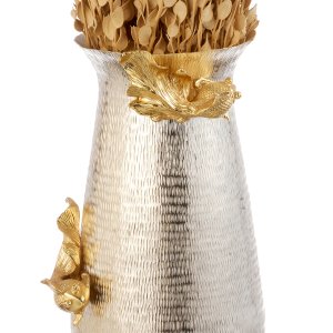 Tall Silver-Plated Brass Vase with Floral Embellishments