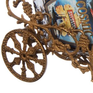 Bronze-Toned Horse-Drawn Chariot Bottle Holder – Antique-Inspired Decorative Piece