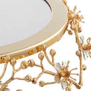 Floral-Designed Gold-Plated Mirrored Tray