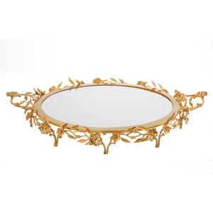 Gold-Plated Brass Floral Mirrored Tray