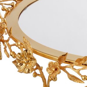 Gold-Plated Brass Floral Mirrored Tray
