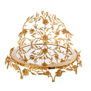 Golden Floral Brass Decorative Tray