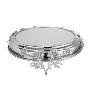 Decorative Silver-Plated Brass Floral Tray