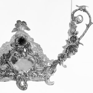 Floral Silver-Plated Brass Decorative Glass Bowl