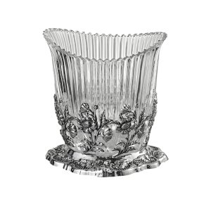 Glass Vase with Floral Embossed Brass Base