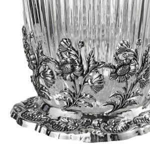 Glass Vase with Floral Embossed Brass Base