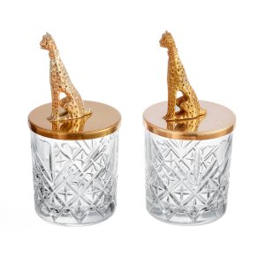 Lion Figurine Gold-Topped Crystal Candle Set (2 Pieces)