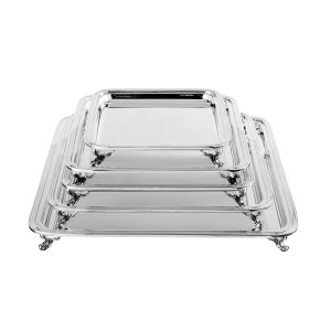 Imperial Heights Serving Tray Set - Elevated Silver-Plated Brass Tray Collection