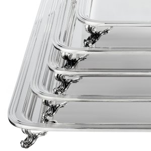 Imperial Heights Serving Tray Set - Elevated Silver-Plated Brass Tray Collection