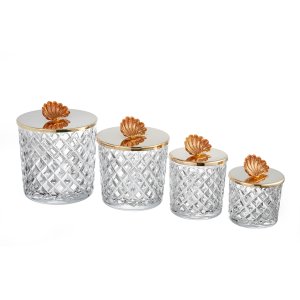 Oyster Shell Design Gold-Capped Crystal Candle Set (4 Pieces)