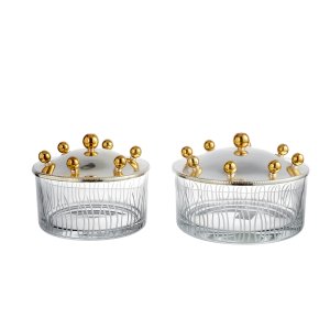 Gold-Detailed Silver-Topped Glass Candle Set (2 Pieces)