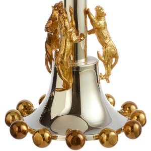 Silver-Plated Candle Holder with Gold-Tone Animal Figures – Sculptural Elegance in Brass