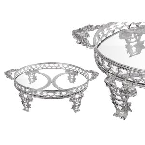 Silver Bloom – Ornate Raised Brass Tray with Glass Top