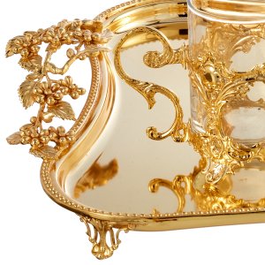 Royal Elegance Set – Golden-Plated Brass Tray with Crystal Pitcher & Glasses