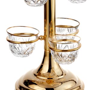 Hexagonal Gold-Tone Coffee Cup with Ornate Handle – Silver-Plated Brass Elegance