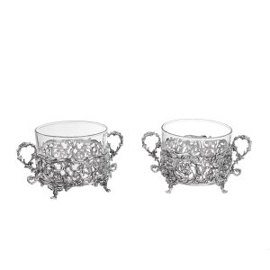 Ornate Silver-Plated Glass Cups – Set of Two