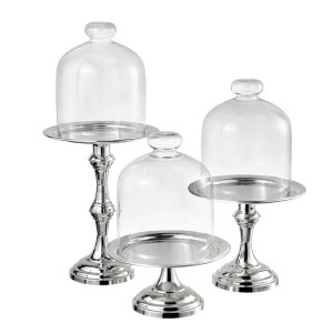 Set of 3 Silver-Plated Pedestal Domes