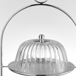 Double-Tiered Silver Cake Stand with Glass Domes