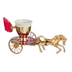 Gold-Tone Coffee Cup in Horse-Drawn Carriage Design – Regal Fantasy in Silver-Plated Brass