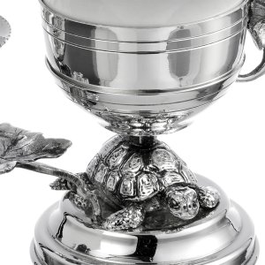 Silver-Plated Coffee Cup with Turtle Base and Leaf Detail – Symbolic Craftsmanship in Brass