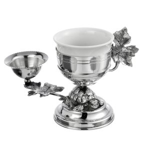 Silver-Plated Coffee Cup with Turtle Base and Leaf Detail – Symbolic Craftsmanship in Brass