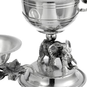 Silver-Plated Coffee Cup with Elephant Base and Leaf Accent – Majestic Symbolism in Brass