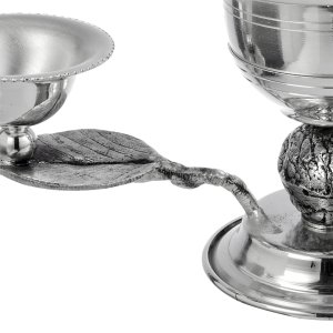 Silver-Plated Coffee Cup with Walnut Base and Leaf Details – Nature-Inspired Elegance in Brass