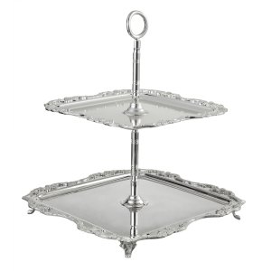 Two-Tier Brass Serving Stand with Silver Plating