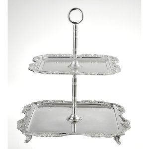 Two-Tier Brass Serving Stand with Silver Plating