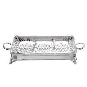 Silver Rectangular Divided Serving Dish (Round Handles)
