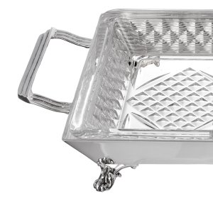 Silver Rectangular Divided Serving Dish (Square Handles)