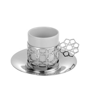 Geometric Silver Turkish Coffee Cup