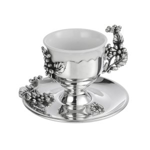 Silver-Plated Coffee Cup with Berry & Leaf Embellishments