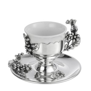 Silver-Plated Coffee Cup with Berry & Leaf Embellishments