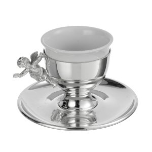 Silver-Plated Brass Coffee Cup with Cherub Detail – Artistic Baroque Elegance