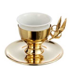 Gold-Tone Coffee Cup with Laurel Leaf Handle – Silver-Plated Brass Prestige