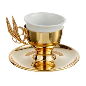 Gold-Tone Coffee Cup with Laurel Leaf Handle – Silver-Plated Brass Prestige