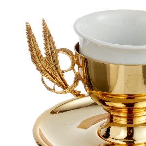 Gold-Tone Coffee Cup with Laurel Leaf Handle – Silver-Plated Brass Prestige