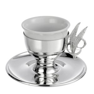 Silver-Plated Coffee Cup with Laurel Leaf Handle – Timeless Elegance in Brass