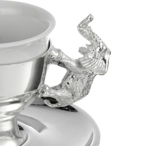 Silver-Plated Coffee Cup with Elephant Handle – Symbolic Strength in Artisan Brass