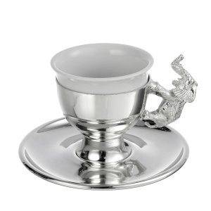 Silver-Plated Coffee Cup with Elephant Handle – Symbolic Strength in Artisan Brass