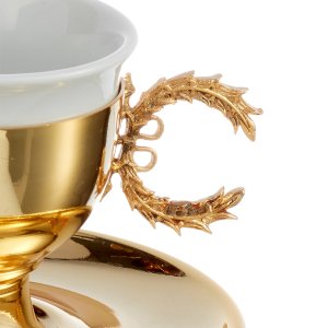 Gold-Tone Coffee Cup with Wreath-Leaf Handle – Classical Nobility in Silver-Plated Brass