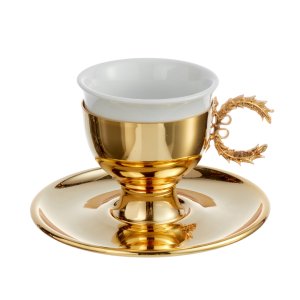 Gold-Tone Coffee Cup with Wreath-Leaf Handle – Classical Nobility in Silver-Plated Brass