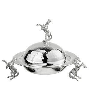 Majestic Horse Silver-Plated Covered Bowl