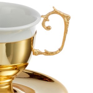 Gold-Tone Coffee Cup with Elegant Scroll Handle – Timeless Grace in Silver-Plated Brass