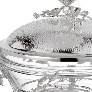 Floral Motif Silver-Plated Chafing Dish with Glass Bowl