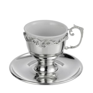 Silver-Plated Coffee Cup with Baroque Scroll Detailing – Refined Vintage Charm in Brass
