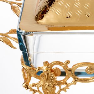 Floral Square Gold-Plated Chafing Dish with Handles