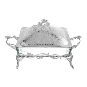 Floral Square Silver-Plated Chafing Dish with Handles